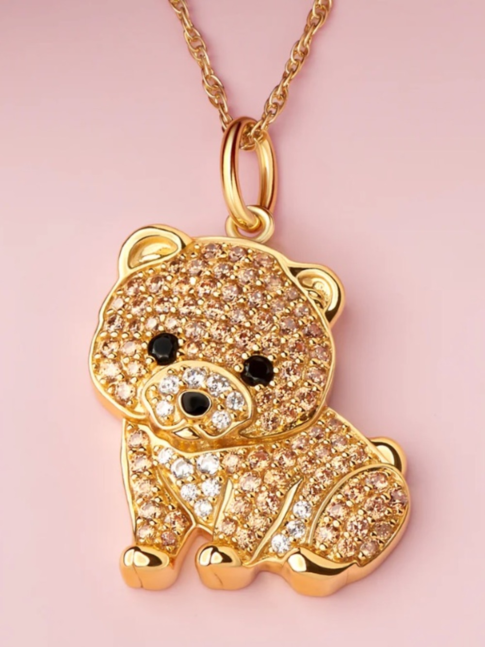NWT Gold Pomeranian Dog Sparkling Cubic Zirconia Pendant Necklace